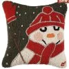 Laura Megroz Snowman With Mittens Hooked Pillow