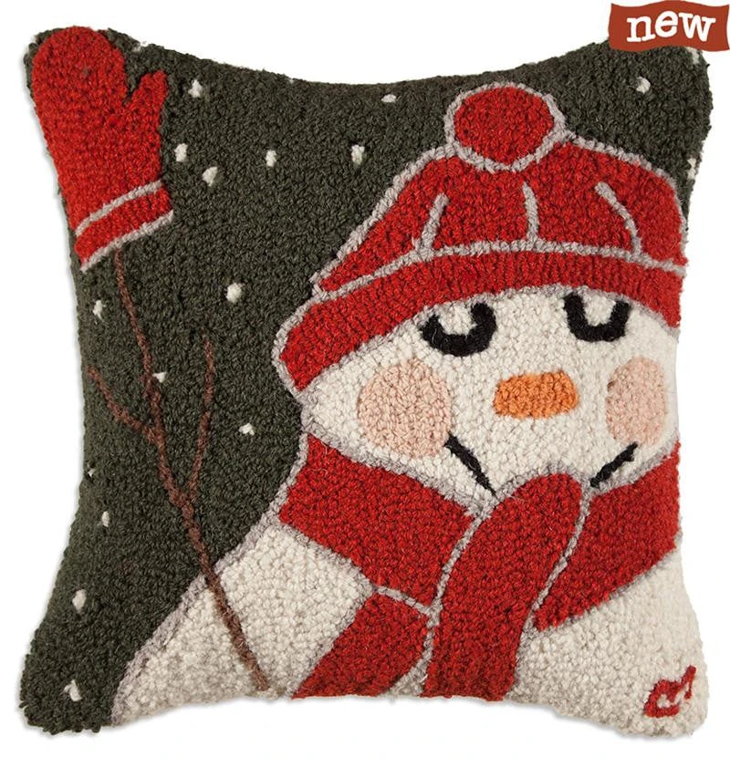 Laura Megroz Snowman With Mittens Hooked Pillow