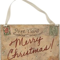 Primitives By Kathy Vintage Merry Christmas Postcard Sign