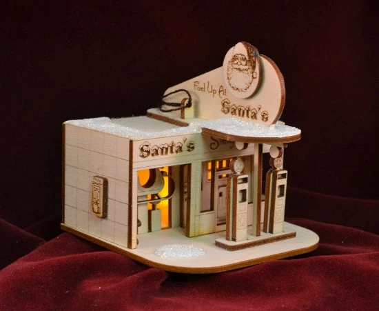 Ginger Cottages Santas Sleigh Station Balsa Wood Ornament Christmas