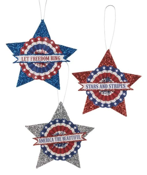 Bethany Lowe Americana Glitter Star Ornaments