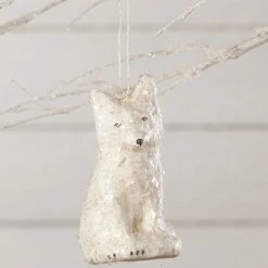 Bethany Lowe New! Arctic Fox Ornament, Paper Mache