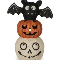 TheHolidayBarn.com Halloween Totem Pole With Skull, Pumpkin & Bat New!