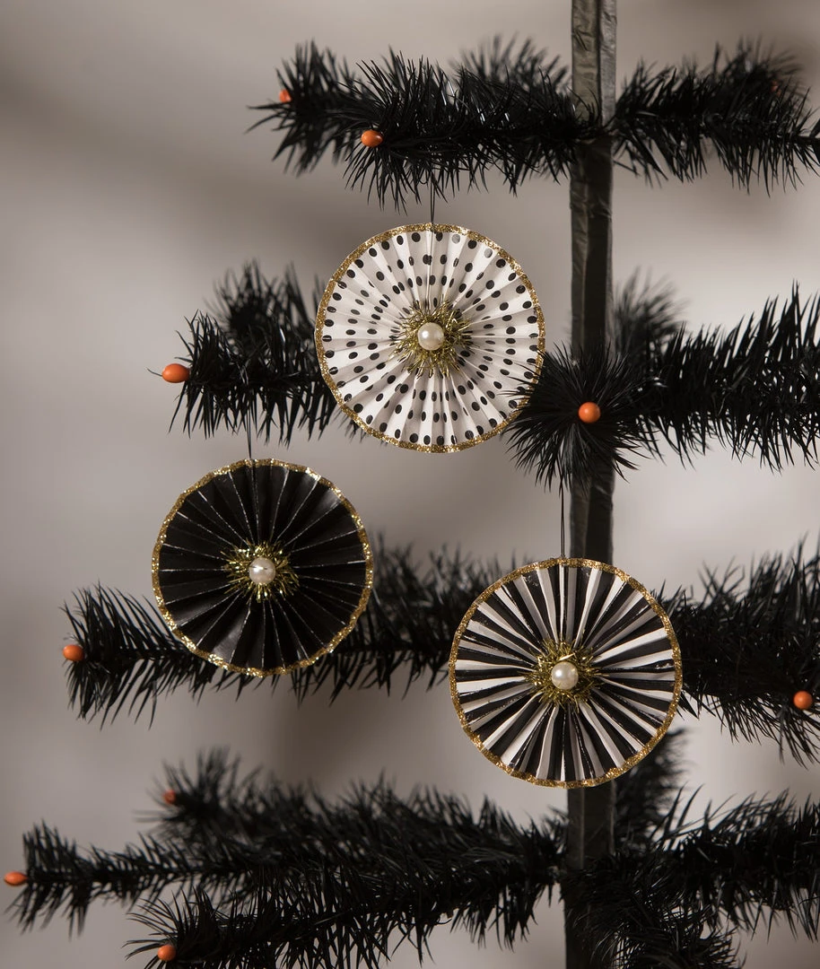 Bethany Lowe New! Black & White Rosette Ornaments