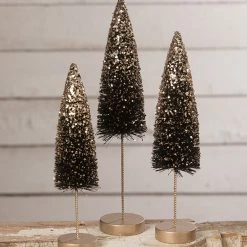 Bethany Lowe Black Bottle Brush Trees With Gold Glitter