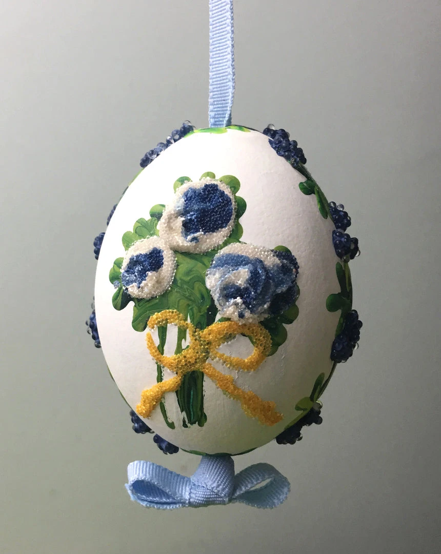 TheHolidayBarn.com Blue Flower Bouquet Egg Ornament