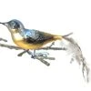 Old German Christmas Blue Gold Glass Bird Clip Ornament With Feathers