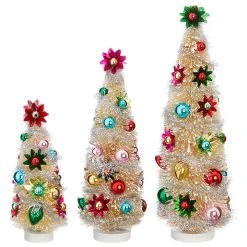 Raz Ivory Bottle Brush Trees With Foil Ornaments