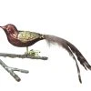 Old German Christmas Brown Bird Clip With Gold Glitter & Feather Tail