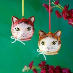 Glitterville Nathalie Lete Cat Head Ornaments New!