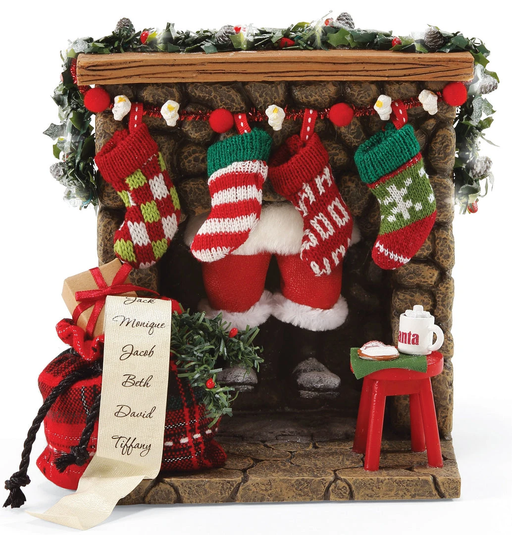 Enesco Christmas Fireplace Prop, Santa Down The Chimney New!