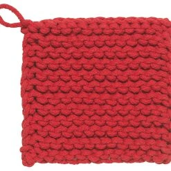 TheHolidayBarn.com New! Chunky Knit Cotton Potholders, Red