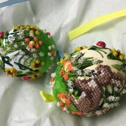 TheHolidayBarn.com Needlepoint Bunny Egg Ornament, Blue New!