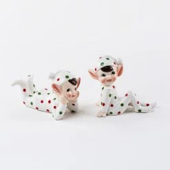 One Hundred 80 Degrees Elves In Polka Dot Pajamas, Ceramic Figurines