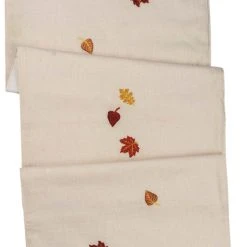 Primitives By Kathy New! Embroidered Fall Leaves Linen Table Runner