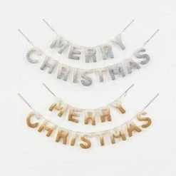 One Hundred 80 Degrees Felt Merry Christmas Banner, Gold Or Silver New!