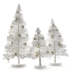 Cody Foster New! White Flocked Bottle Brush Trees With Silver Balls