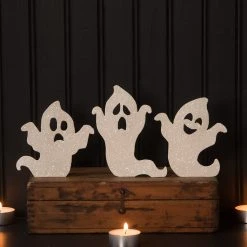 Bethany Lowe Ghoulish Ghost Silhouettes With White Glitter New!