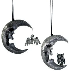 Katherine's Collection Glittered Skull Moon Ornaments