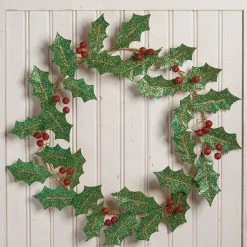 Bethany Lowe New! Glittered Tin Holly Wreath