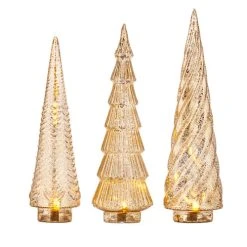 Raz Gold Mercury Glass Trees With Lights New!