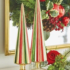 Raz Gold, Red & Green Ribbed Glass Trees New!