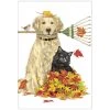 Mary Lake-Thompson Golden Retriever & Cat Raking Leaves Towel New!