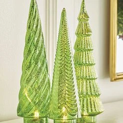 Raz Green Mercury Glass Trees With Lights