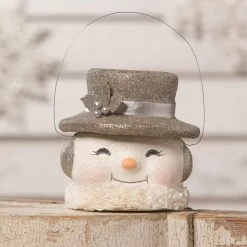 Bethany Lowe Happy Snowman Bucket, Platinum