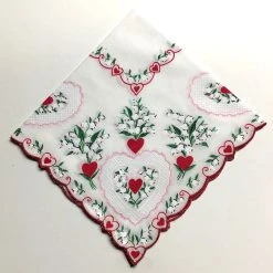 TheHolidayBarn.com Valentine's Day Hearts And Lilies Handkerchief Reproduction