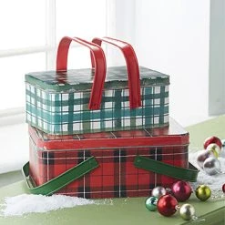 Raz Holiday Plaid Picnic Tins