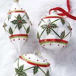 Raz Jeweled Holly Glass Ornaments, Set Of 6