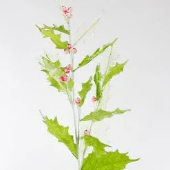 Katherine's Collection Iced Holly Spray, Lime Green Leaves And Pink Berries - Set Of 3