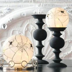 TheHolidayBarn.com Illuminated Spooky Spider Web Globes New!
