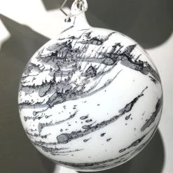 Winward Jim Marvin White & Grey Marble Glass Ball Ornaments New!