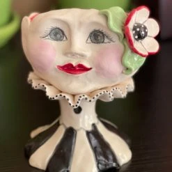 Teyros New! Lady Head Art Pottery Container, Scarlett
