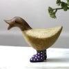 Dcuk New! Wooden Duck With Purple Welly Boots, Small