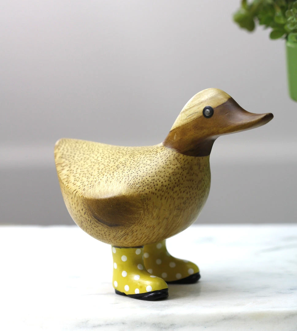 Dcuk Wooden Duck With Yellow Welly Boots, Small