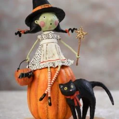 New! Lori Mitchell Bewitched Witch On Pumpkin