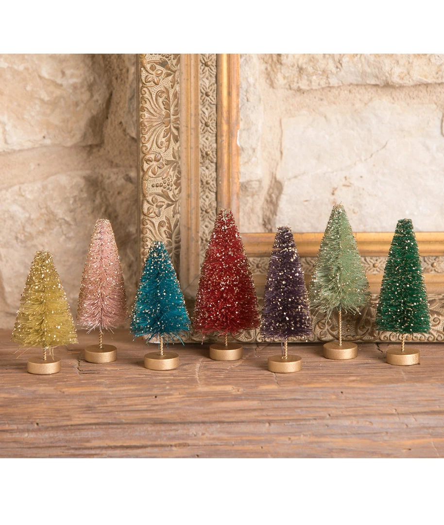 Bethany Lowe Mini Jewel Tone Bottle Brush Trees New!
