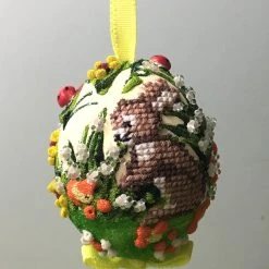 TheHolidayBarn.com Needlepoint Bunny Egg Ornament, Yellow New!