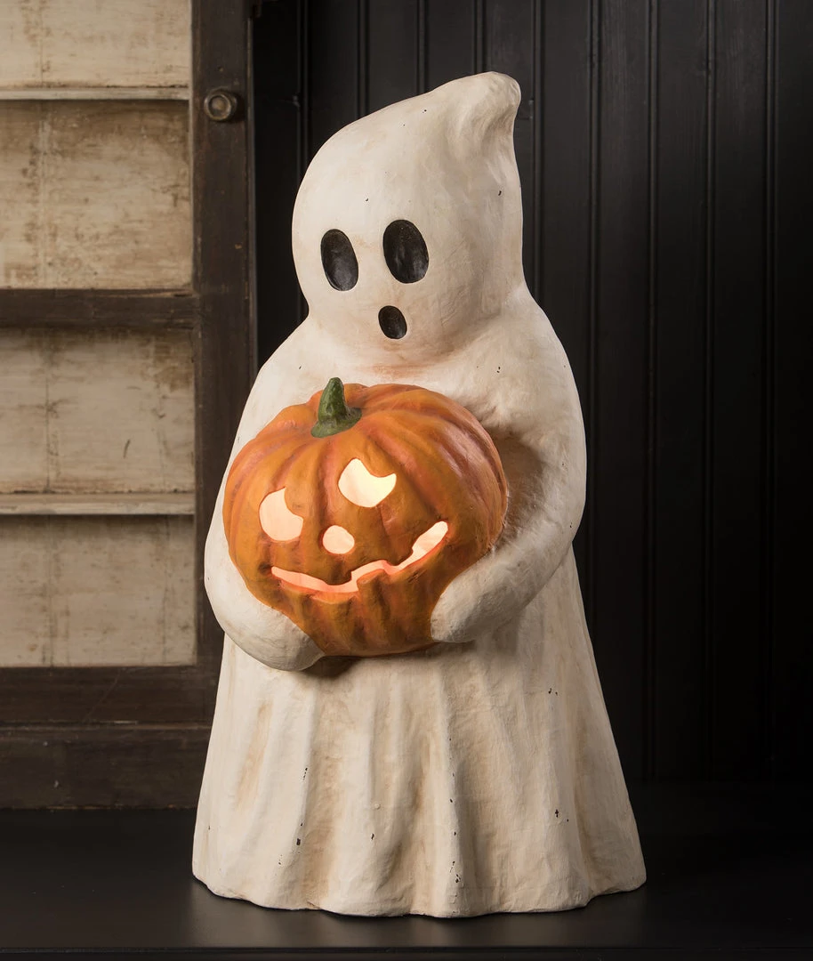 Bethany Lowe Ghost Guster With Pumpkin, Paper Mache