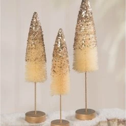 Bethany Lowe Peaceful Gold Glitter Bottle Brush Trees
