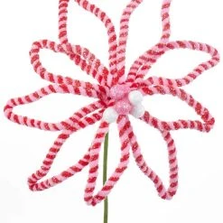 Kurt Adler Pink Candy Stripe Poinsettia Pick