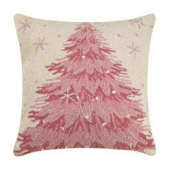 TheHolidayBarn.com Pink Christmas Tree Hooked Pillow New!