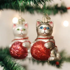 Old World Christmas Playful Kitten With Yarn Ball Ornaments