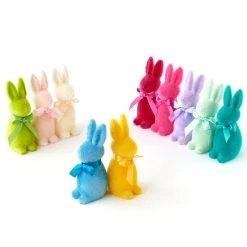 TheHolidayBarn.com New! Pop Of Color Flocked Bunny Rabbits, 6"