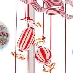 Raz Red & White Striped Candy Glass Ornaments