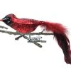 Old German Christmas Glass Red Cardinal Clip-On Ornament With Feathers