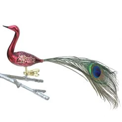 Old German Christmas Red Peacock With Feather Tail Ornament Clip